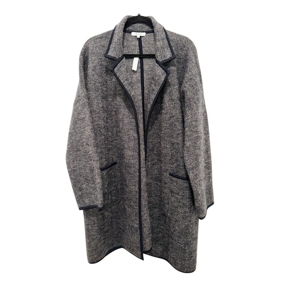 Madewell Herringbone Courton Merino Wool Sweater Cost Open Front Cardigan Size L - Picture 1 of 9